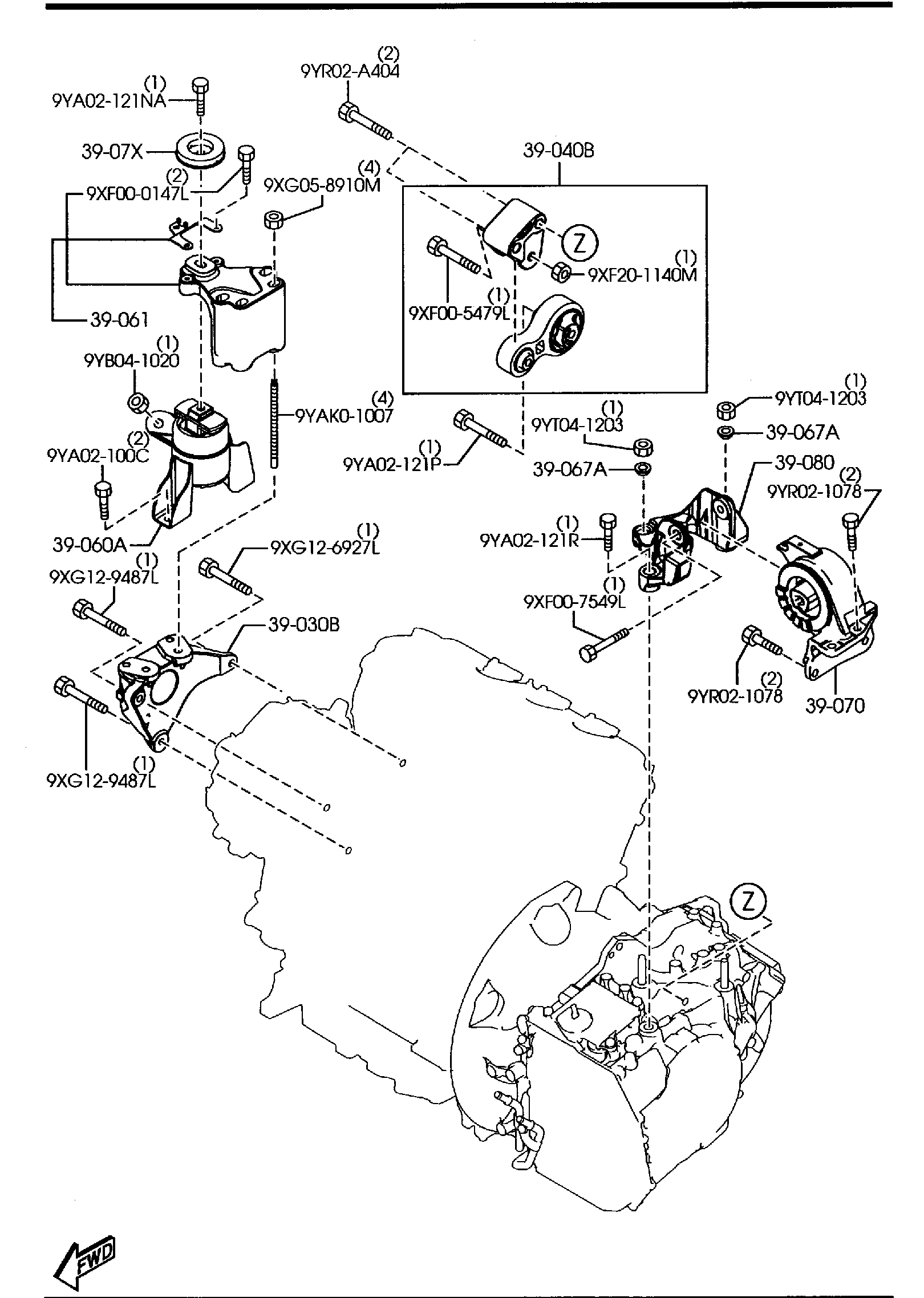 Diagram ENGINE & TRANSMISSION MOUNTINGS (AUTOMATIC TRANSMISSION) (3700CC) for your Mazda