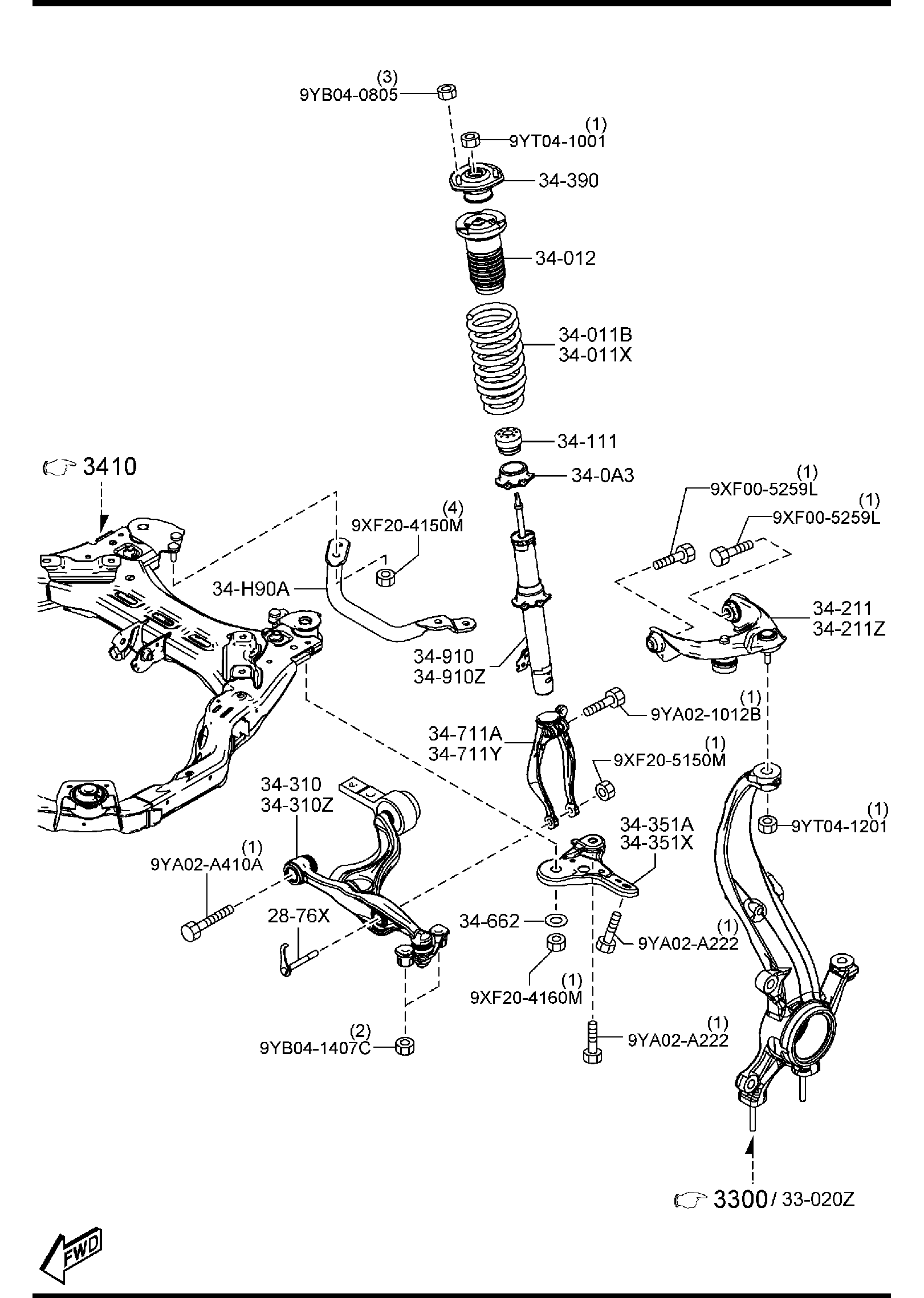 Diagram FRONT SUSPENSION MECHANISMS for your Mazda