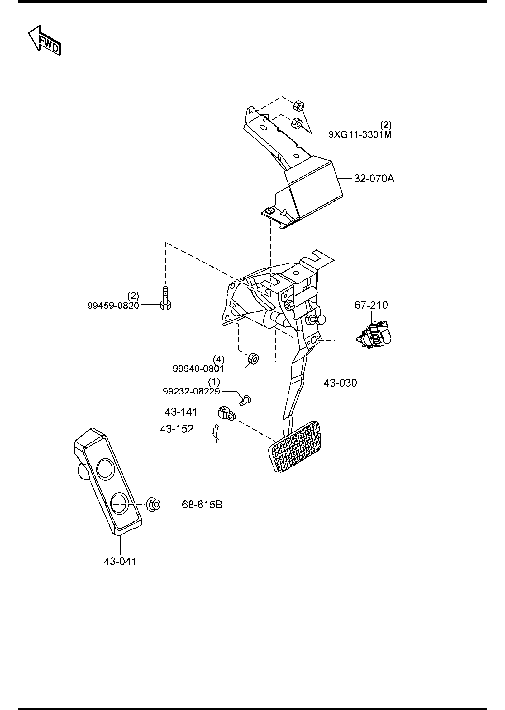 Diagram BRAKE PEDALS (AUTOMATIC TRANSMISSION) for your 2011 Mazda Mazda6   