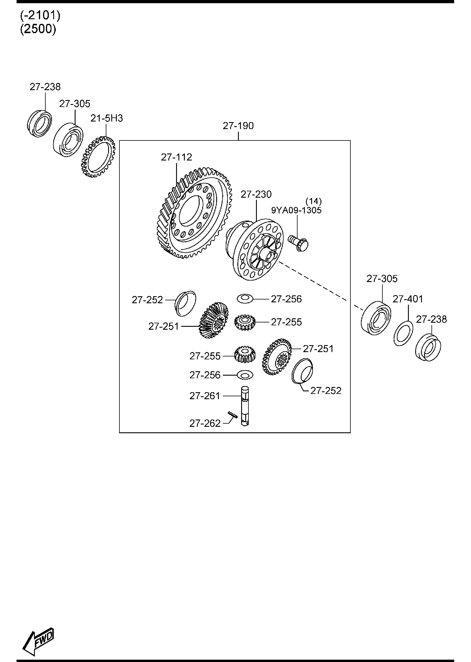 Diagram FRONT DIFFERENTIALS (AUTOMATIC TRANSMISSION) for your 1999 Mazda Protege   