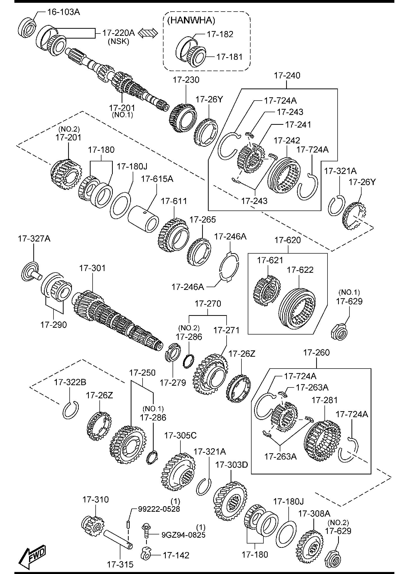 Diagram MANUAL TRANSMISSION GEARS (5-SPEED) for your Mazda