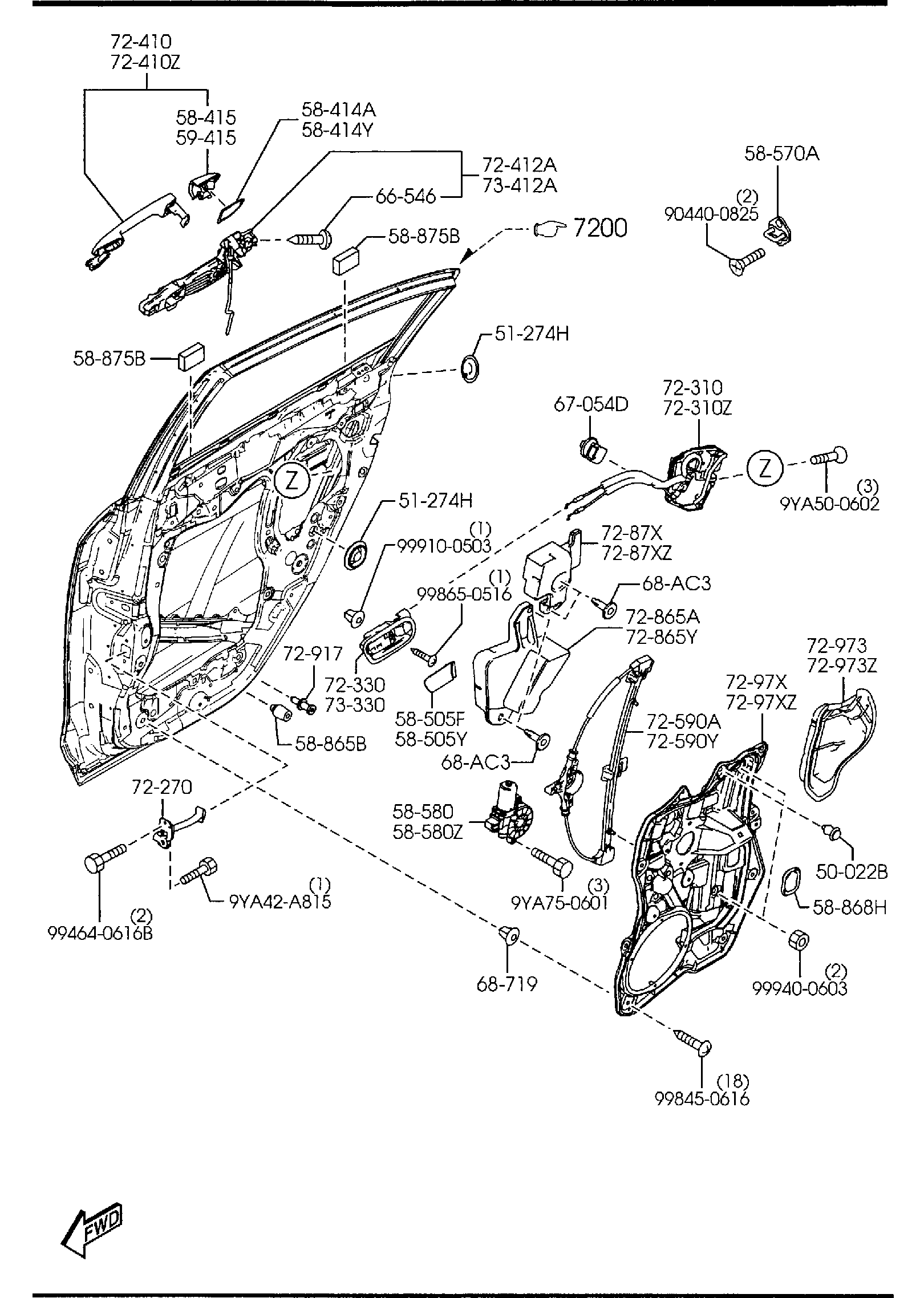 Diagram REAR DOOR MECHANISMS (4-DOOR) for your Mazda