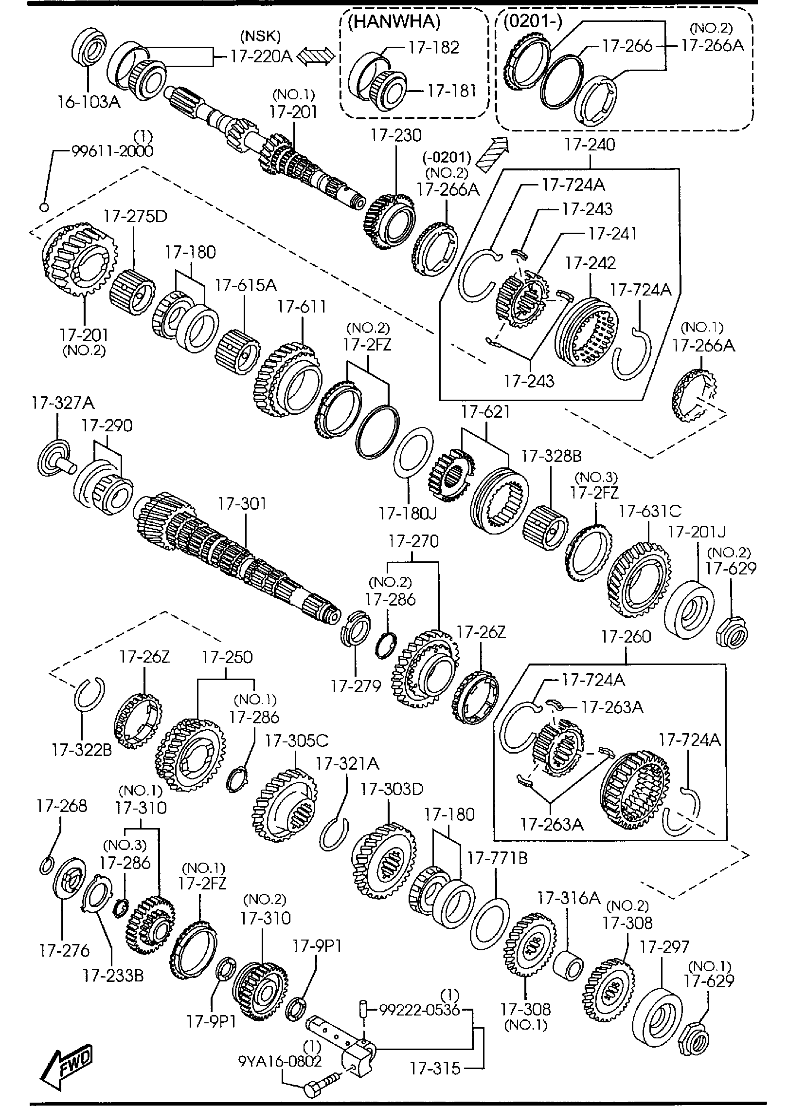 Diagram MANUAL TRANSMISSION GEARS (6-SPEED)(2500CC) for your Mazda