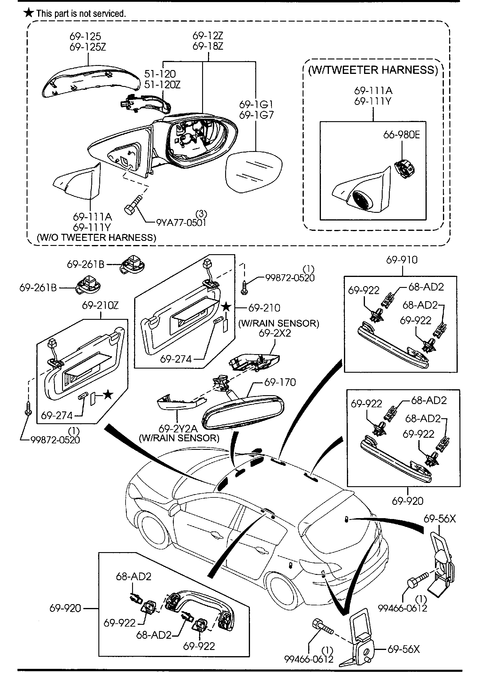 Diagram VISORS,ASSIST HANDLES & MIRRORS (5-DOOR) for your 2006 Mazda B2500   