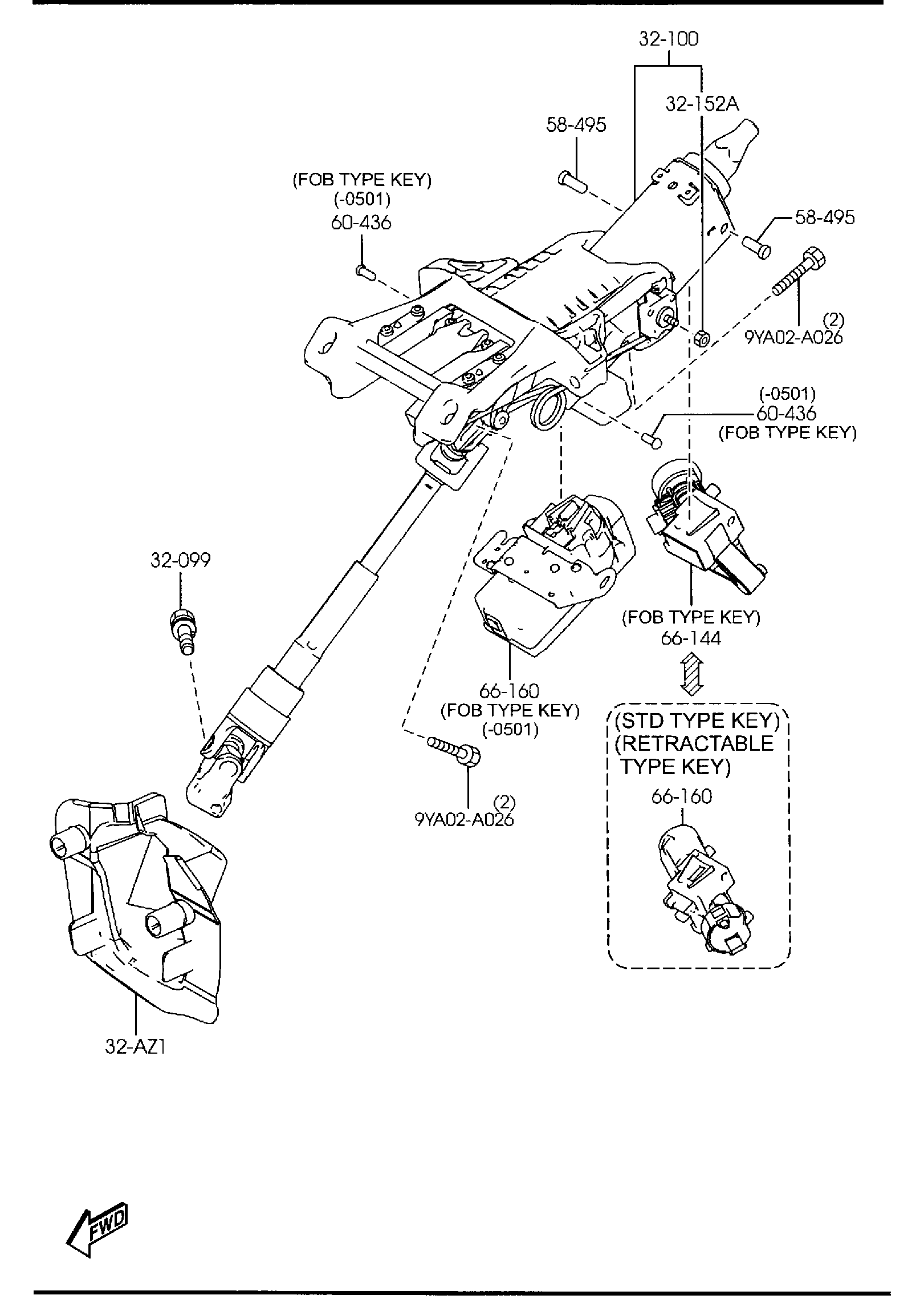 Diagram STEERING COLUMN & SHAFTS for your Mazda