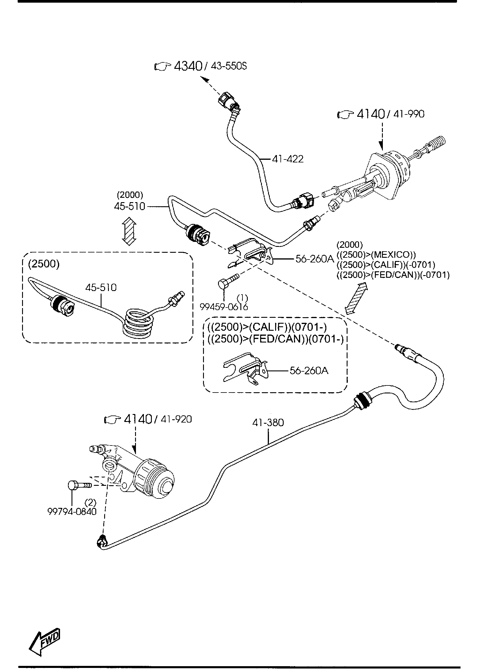 Diagram CLUTCH PIPINGS (MANUAL TRANSMISSION) (W/O TURBO) for your 2010 Mazda MX-5 Miata  W/RETRACTABLE HARD TOP P TOURING 