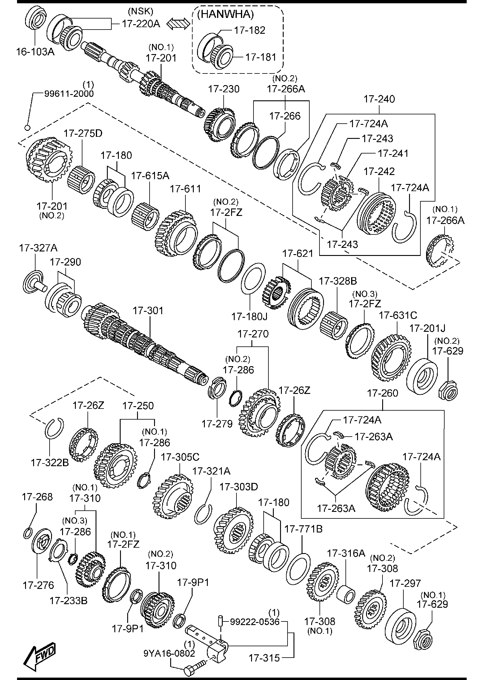 Diagram MANUAL TRANSMISSION GEARS (6-SPEED)(2500CC) for your Mazda