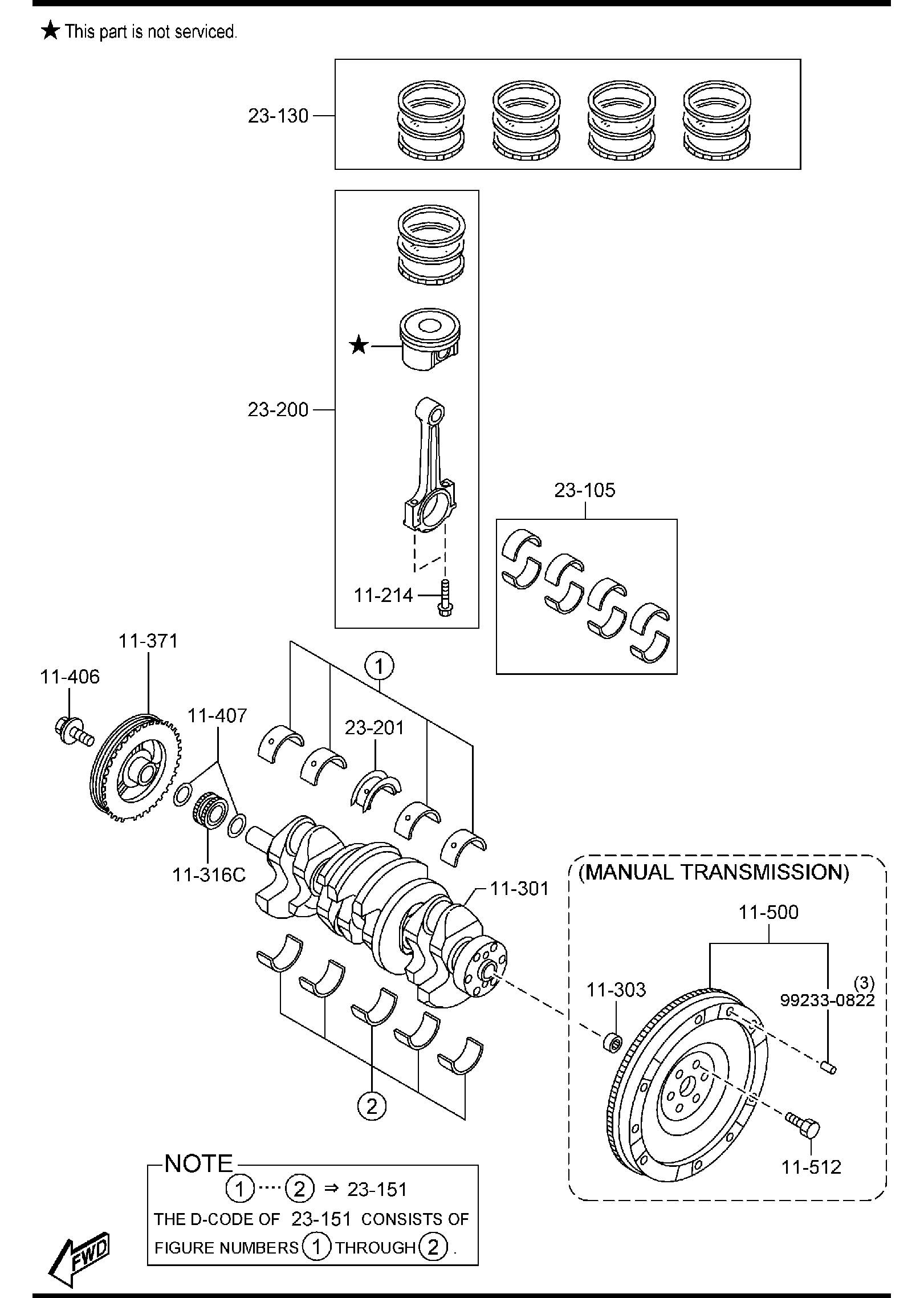 Diagram PISTON, CRANKSHAFT & FLYWHEEL (2000CC)(5-SPEED) for your 2013 Mazda Mazda3   