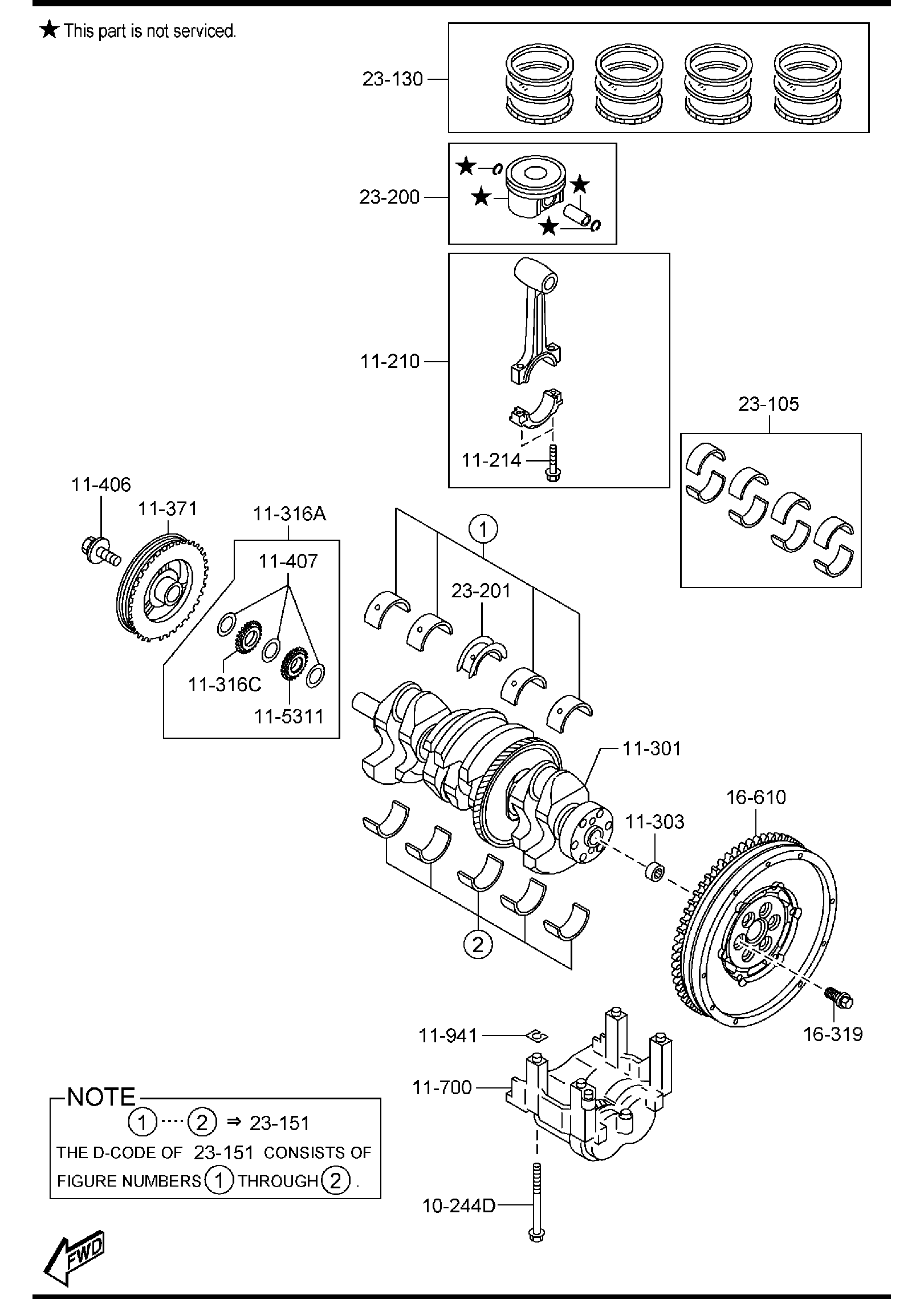 Diagram PISTON, CRANKSHAFT & FLYWHEEL (2300CC) for your 2011 Mazda Mazda3  SEDAN ITR 