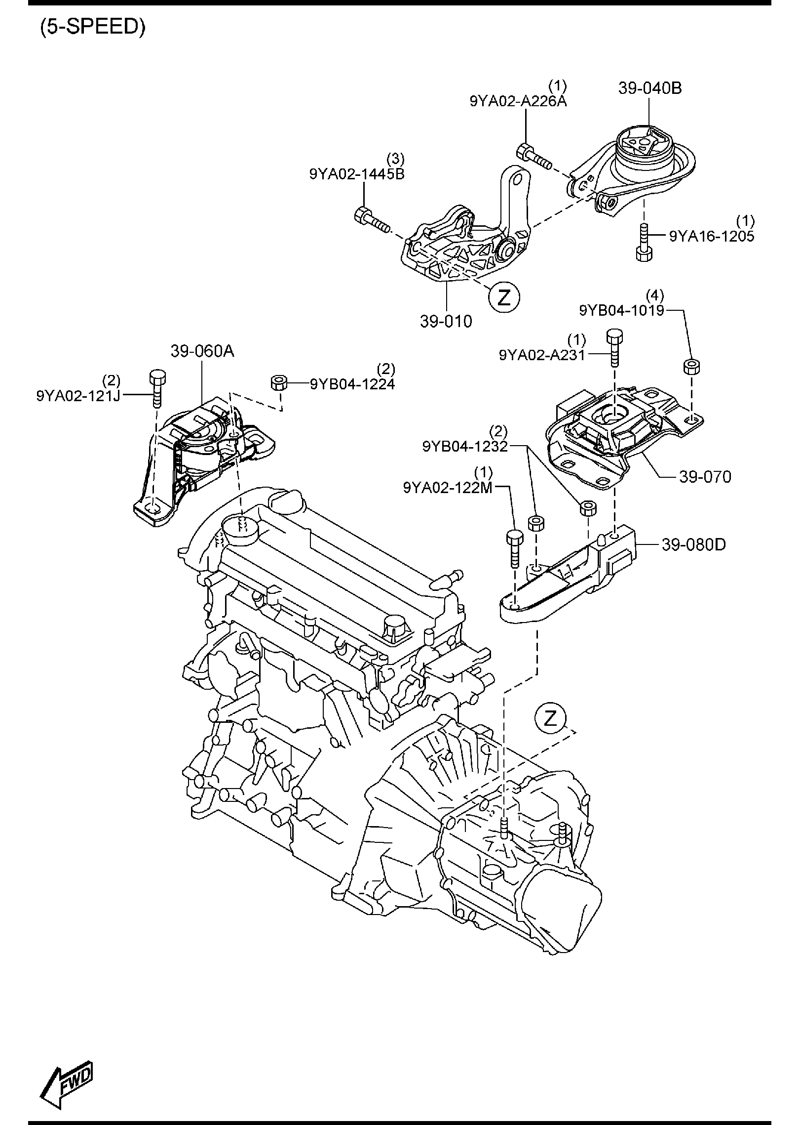 Diagram ENGINE & TRANSMISSION MOUNTINGS (MANUAL TRANSMISSION) (2000CC) for your 2011 Mazda MX-5 Miata  W/RETRACTABLE HARD TOP P G-TOURING 