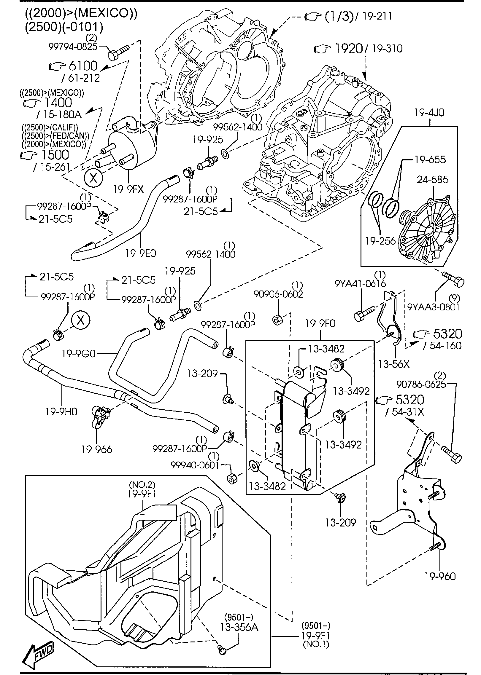 Diagram AUTOMATIC TRANSMISSION TORQUE CONVERTER, OIL PUMP & PIPINGS for your 2001 Mazda Protege 5   