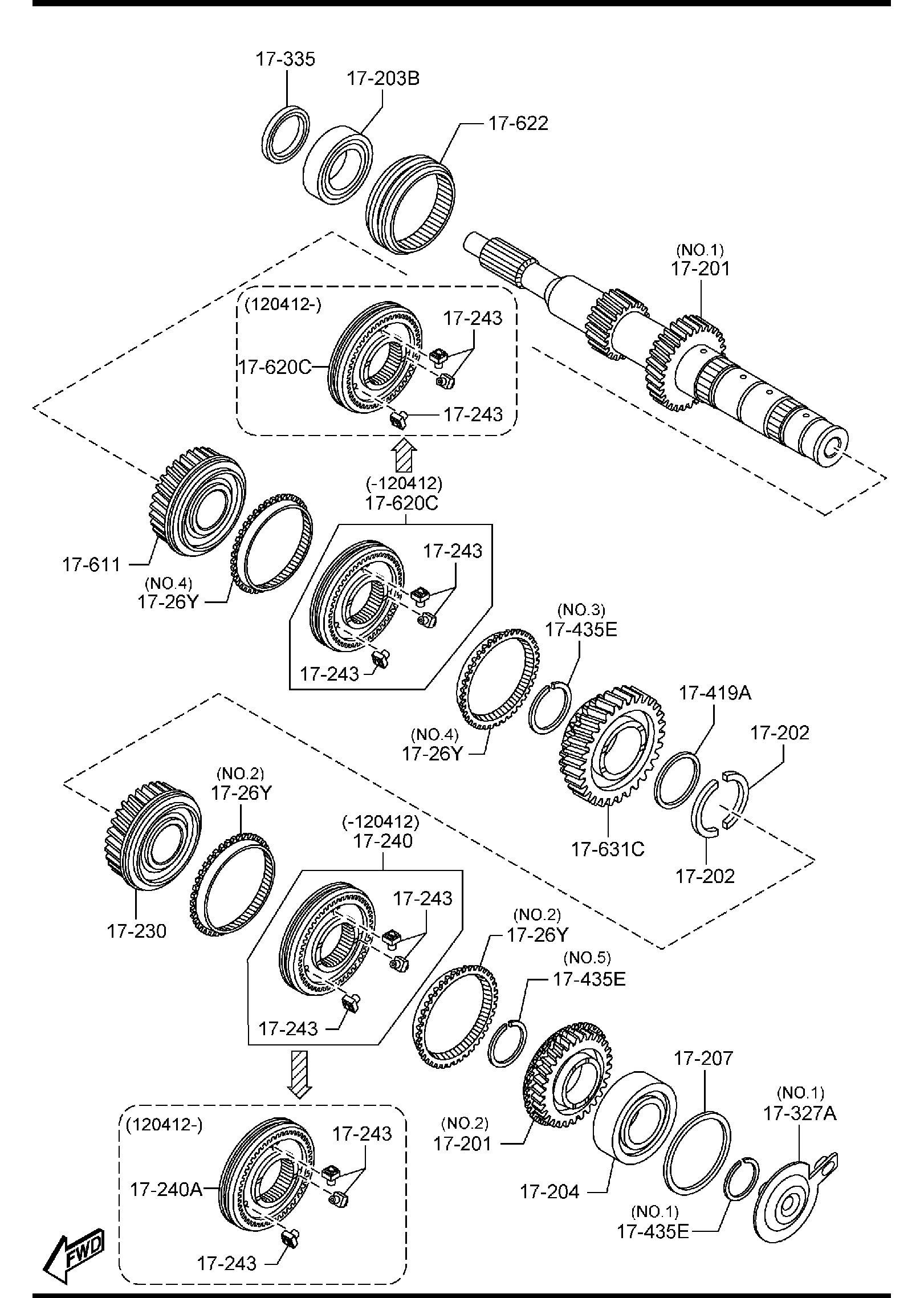 Diagram MANUAL TRANSMISSION GEARS (6-SPEED)(2000CC) for your 2020 Mazda Mazda3 2.5L MT 2WD HATCHBACK PREMIUM 