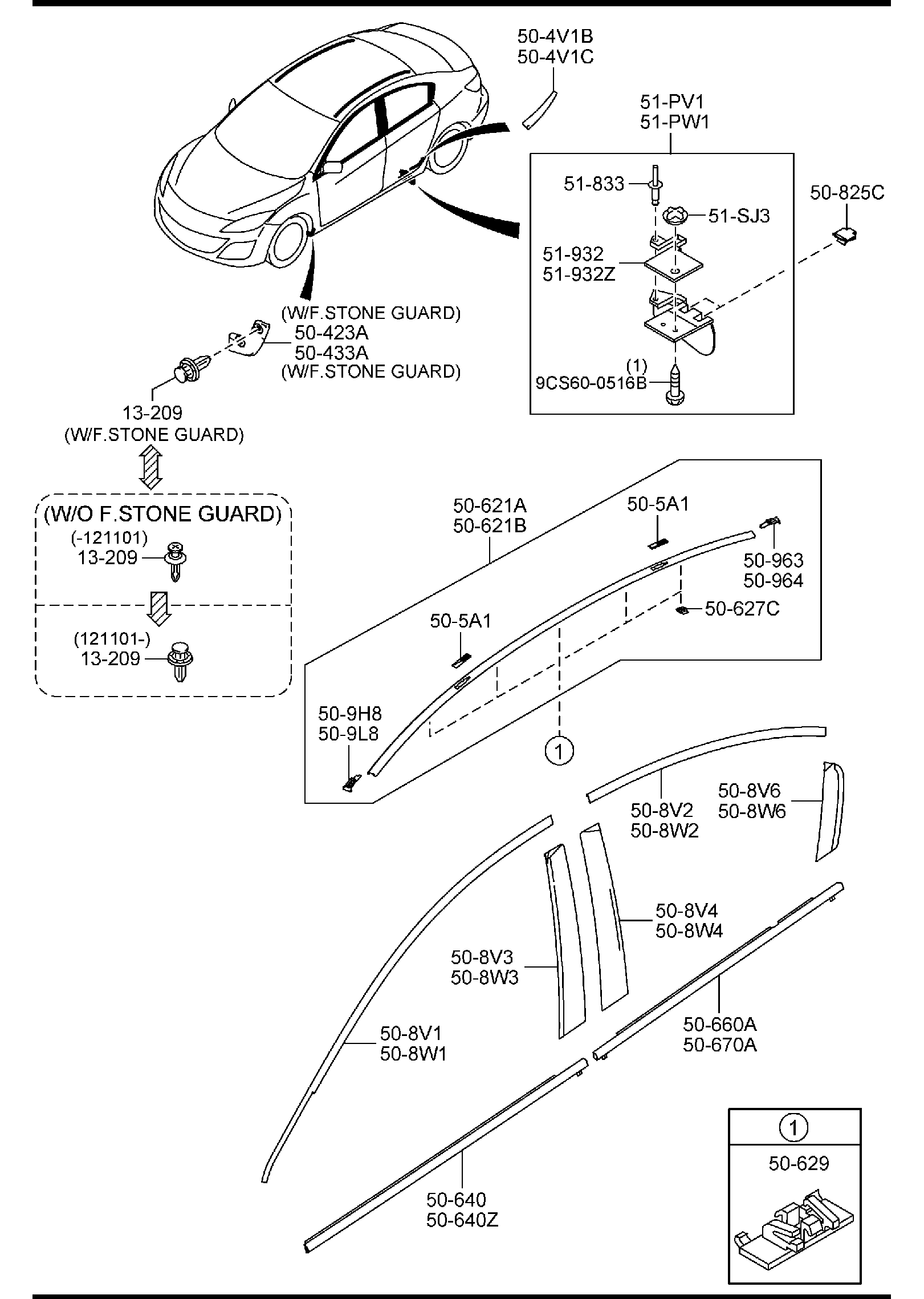 Diagram BODY MOULDINGS (4-DOOR) for your Mazda