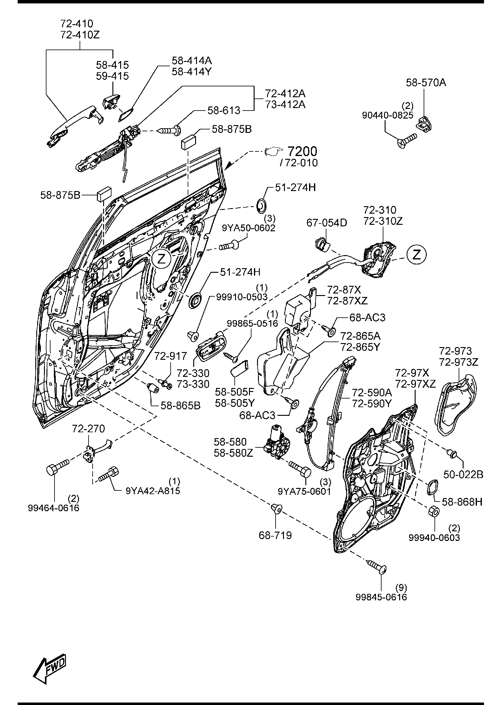 Diagram REAR DOOR MECHANISMS (5-DOOR) for your 2025 Mazda CX-50 HYBRID   