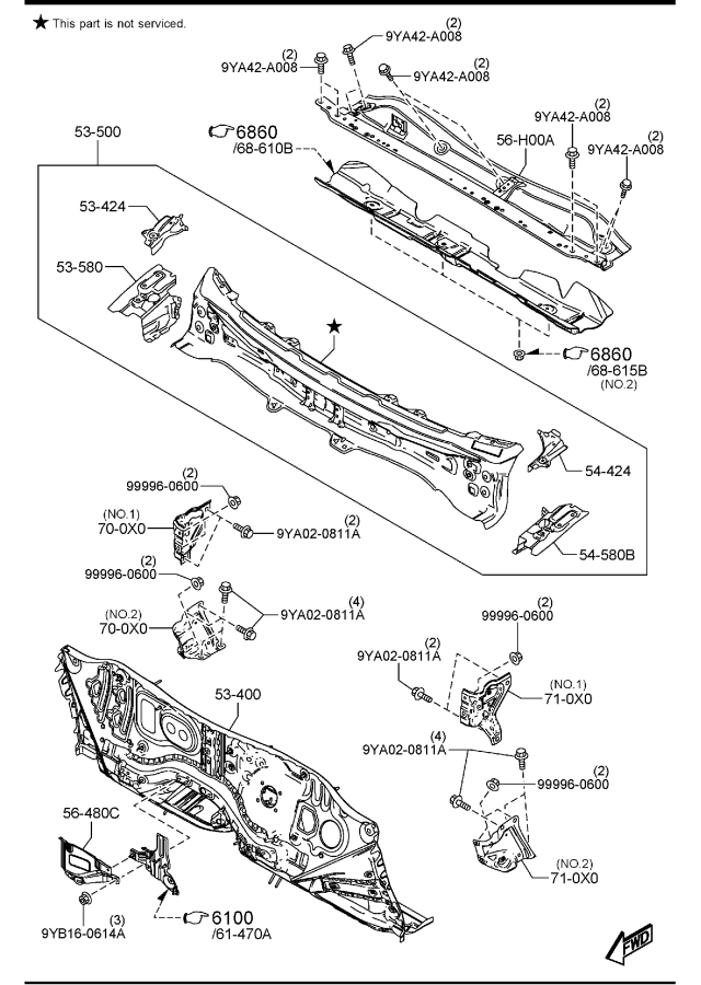 Diagram DASH & COWL PANELS for your Mazda