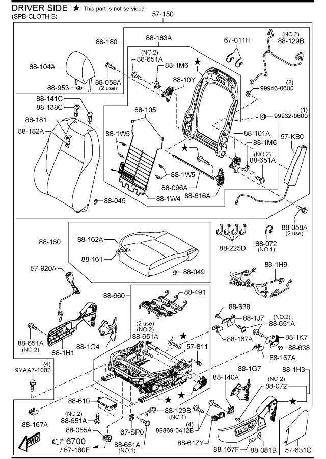 Diagram FRONT SEATS for your Mazda