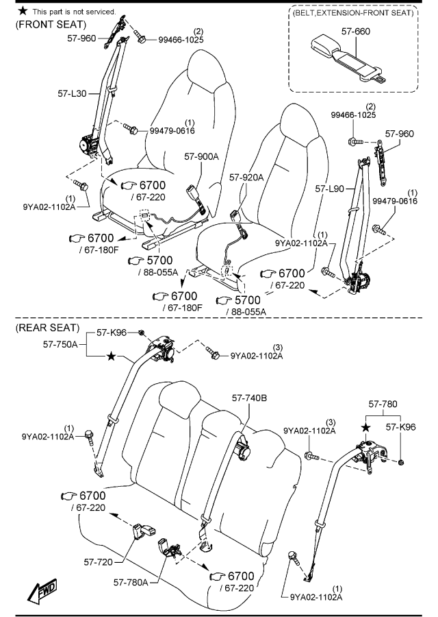 Diagram SEAT BELTS for your 2010 Mazda CX-9   