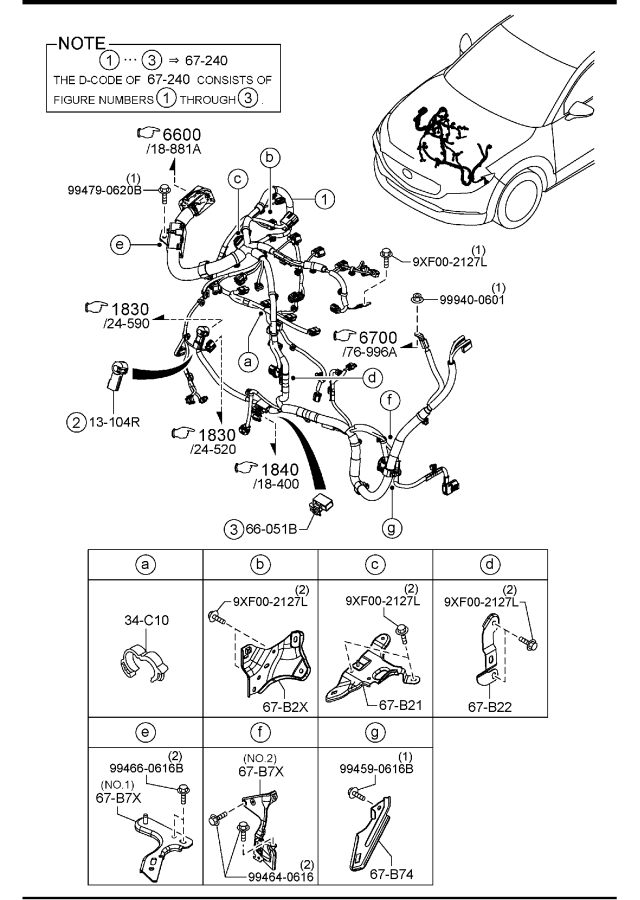 Diagram ENGINE & T/MISSION WIRING HARNESSES (W/TURBO) for your 2017 Mazda Mazda3   