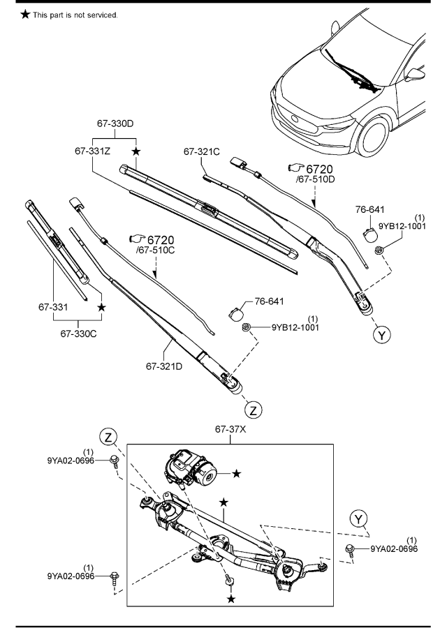 Diagram WINDSHIELD WIPERS for your 2015 Mazda Mazda3 2.0L MT 2WD SEDAN I SV 