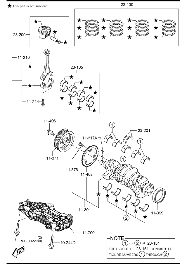 Diagram PISTON, CRANKSHAFT & FLYWHEEL (W/O TURBO) for your Mazda