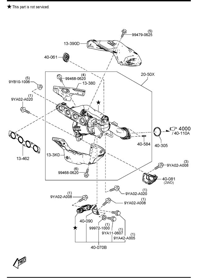 Diagram EXHAUST MANIFOLD (W/O TURBO) for your 2023 Mazda CX-50  WAGON S PREFERRED 