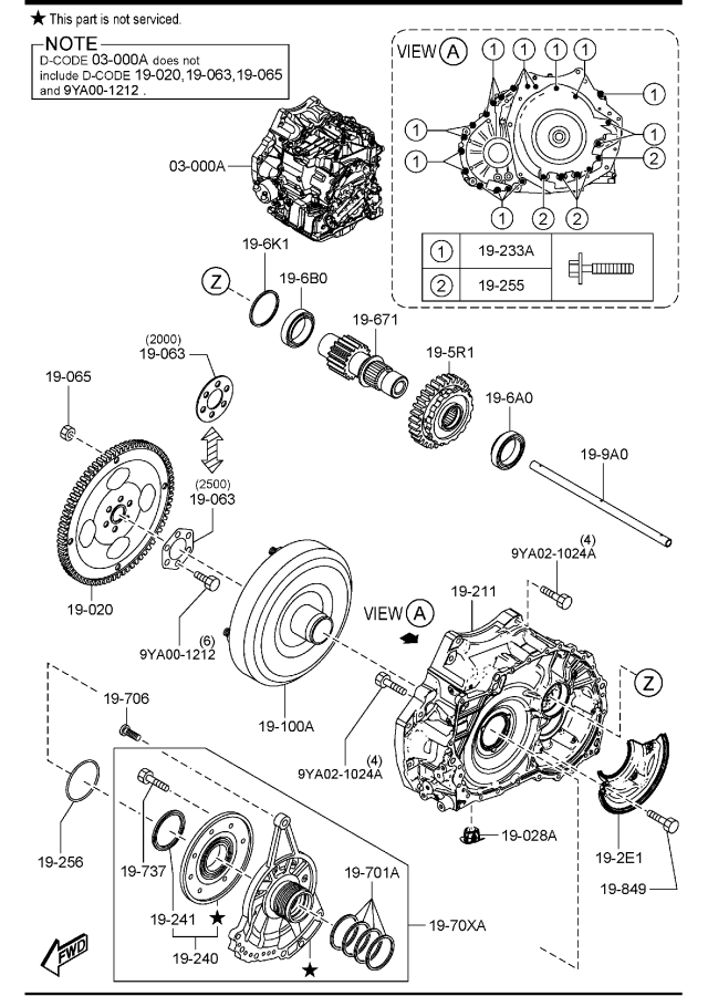 Diagram AUTOMATIC TRANSMISSION TORQUE CONVERTER, OIL PUMP & PIPINGS (W/O TURBO) for your Mazda