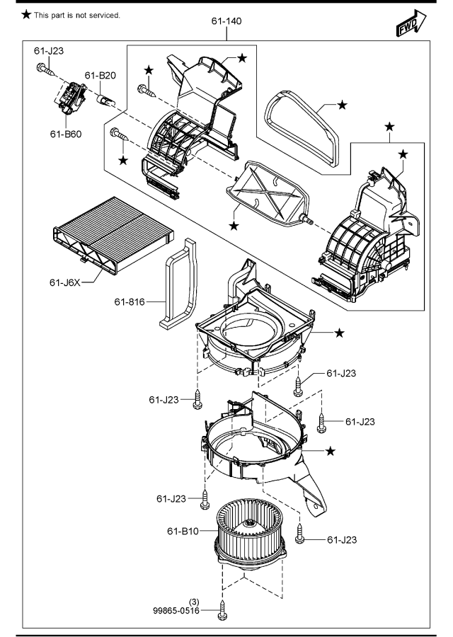 Diagram HEATER BLOWER COMPONENTS for your Mazda