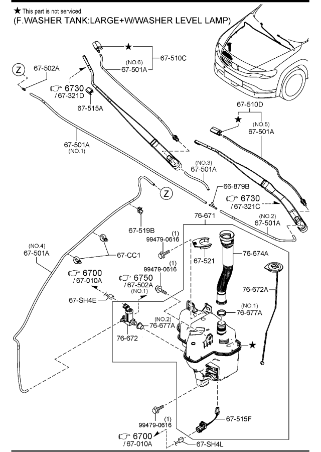 Diagram WINDSHIELD WASHER for your 2024 Mazda Mazda3  SEDAN  
