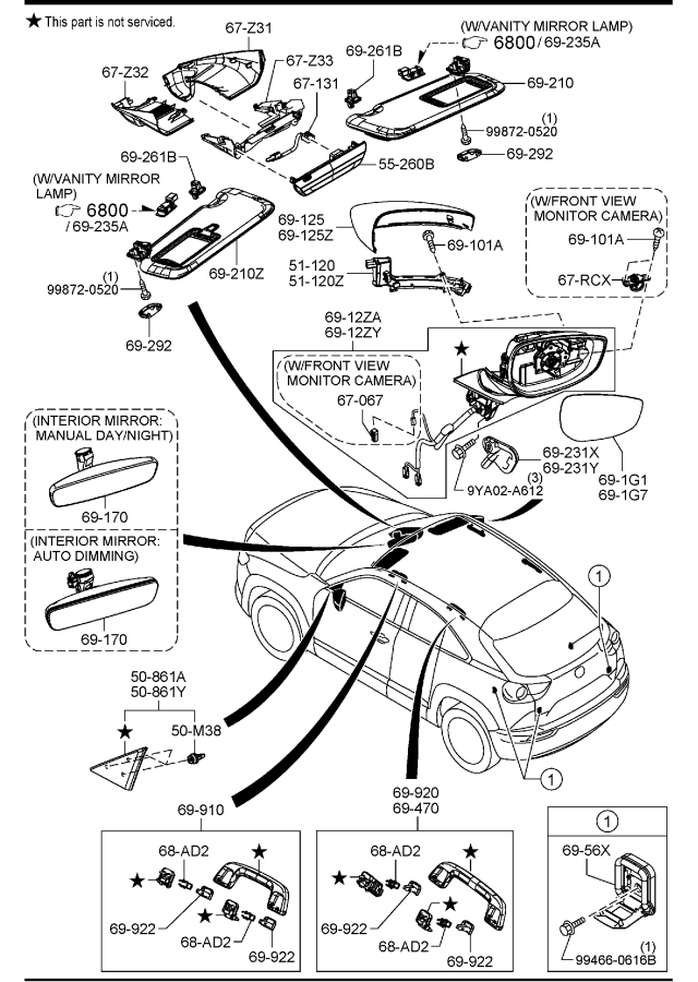 Diagram VISORS,ASSIST HANDLES & MIRRORS for your 2004 Mazda Tribute   