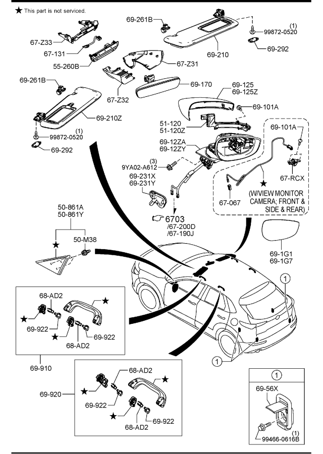 Diagram VISORS,ASSIST HANDLES & MIRRORS for your 2011 Mazda MX-5 Miata 2.0L MT Grand Touring 