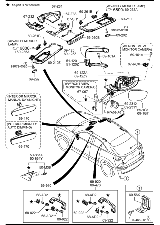 Diagram VISORS,ASSIST HANDLES & MIRRORS for your 2011 Mazda MX-5 Miata 2.0L MT Grand Touring 