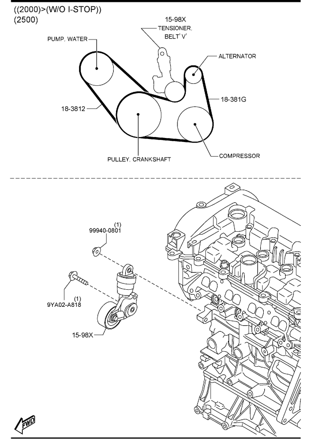 Diagram BRACKET, PULLEY & BELT (W/O TURBO) for your 2011 Mazda MX-5 Miata   