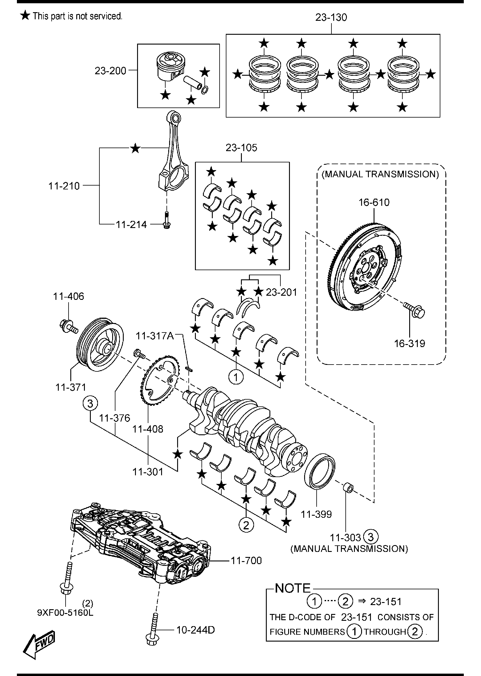 Diagram PISTON, CRANKSHAFT & FLYWHEEL for your Mazda