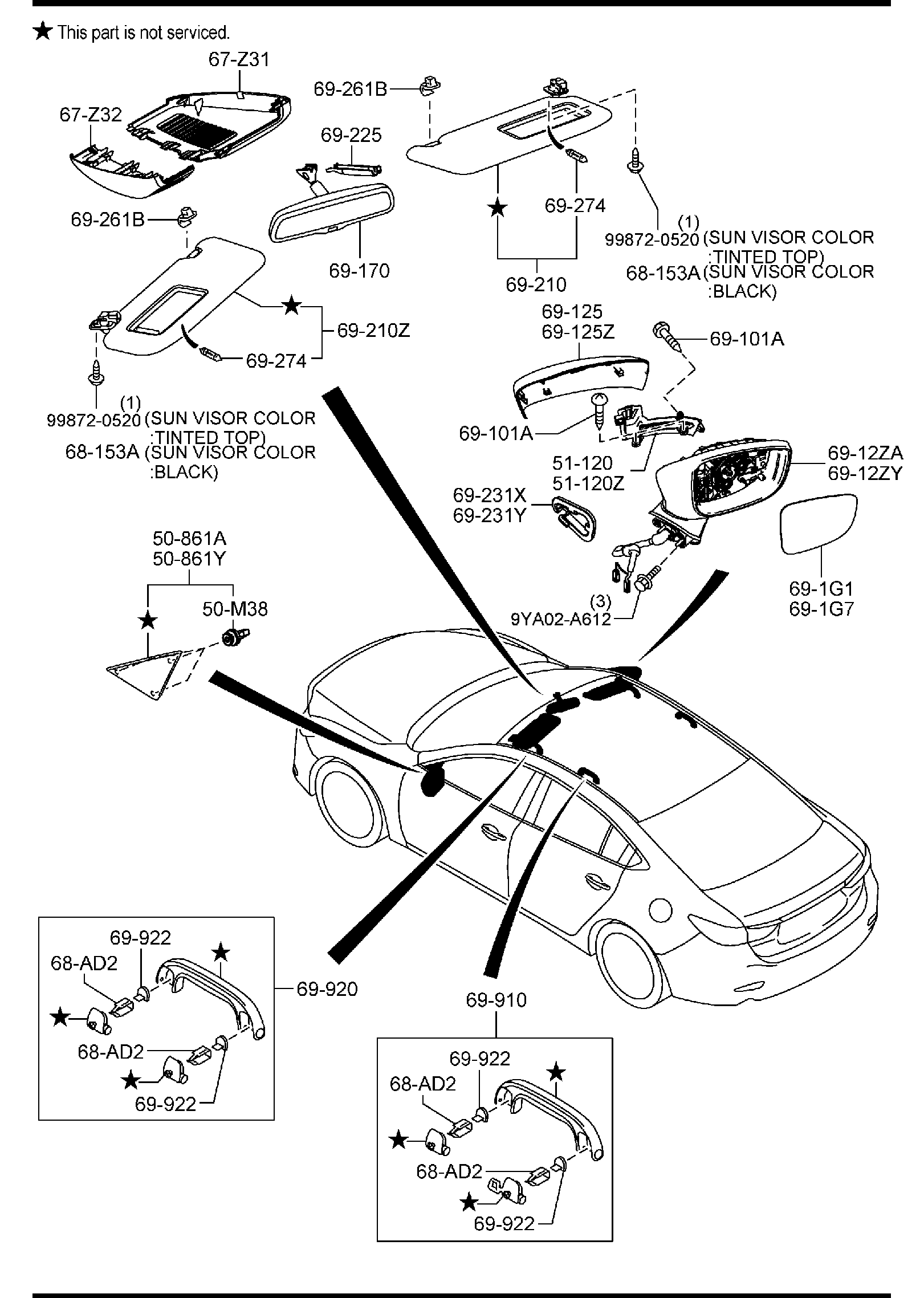 Diagram VISORS,ASSIST HANDLES & MIRRORS for your 2006 Mazda B2300   