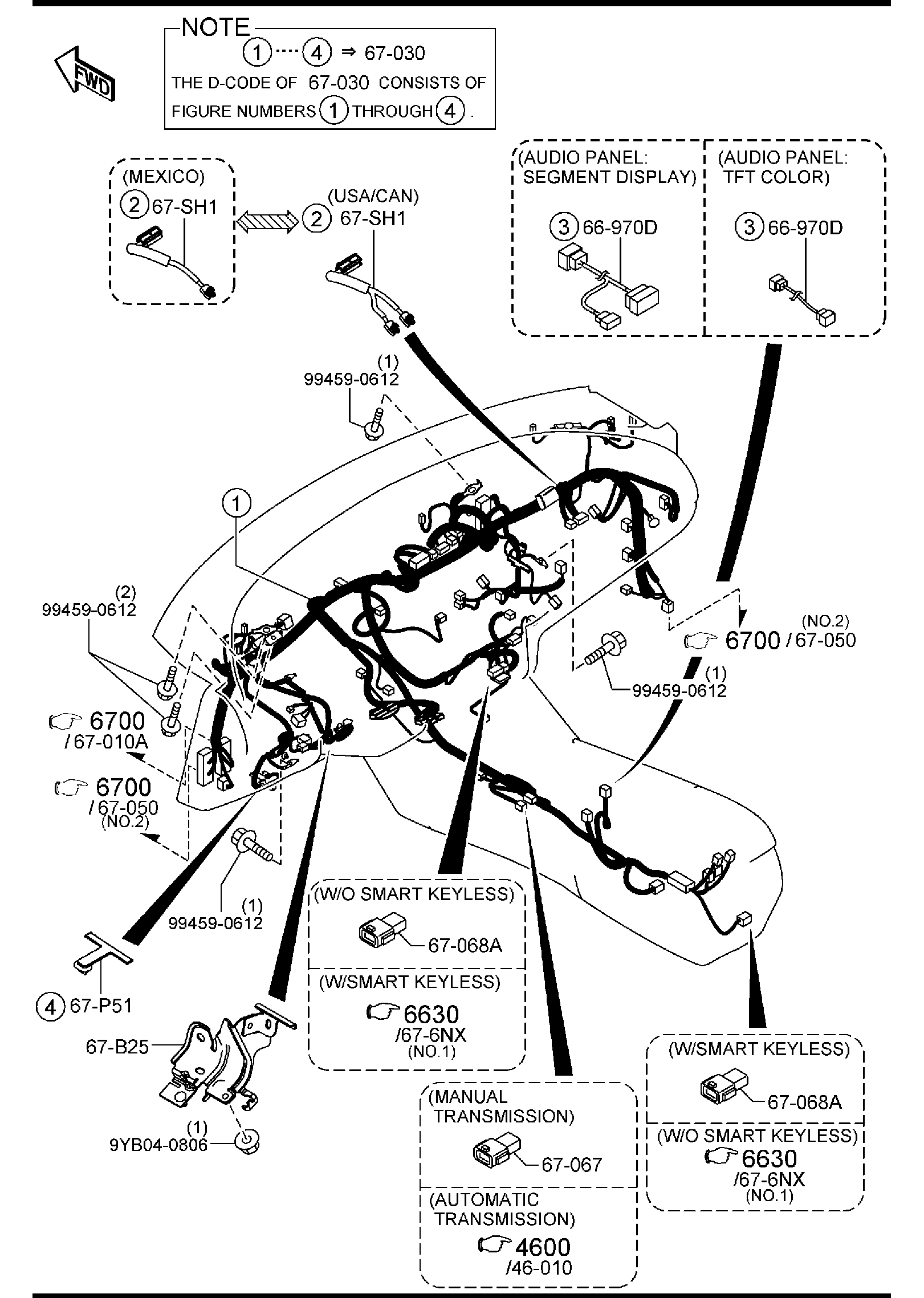 Diagram DASHBOARD WIRING HARNESSES for your Mazda