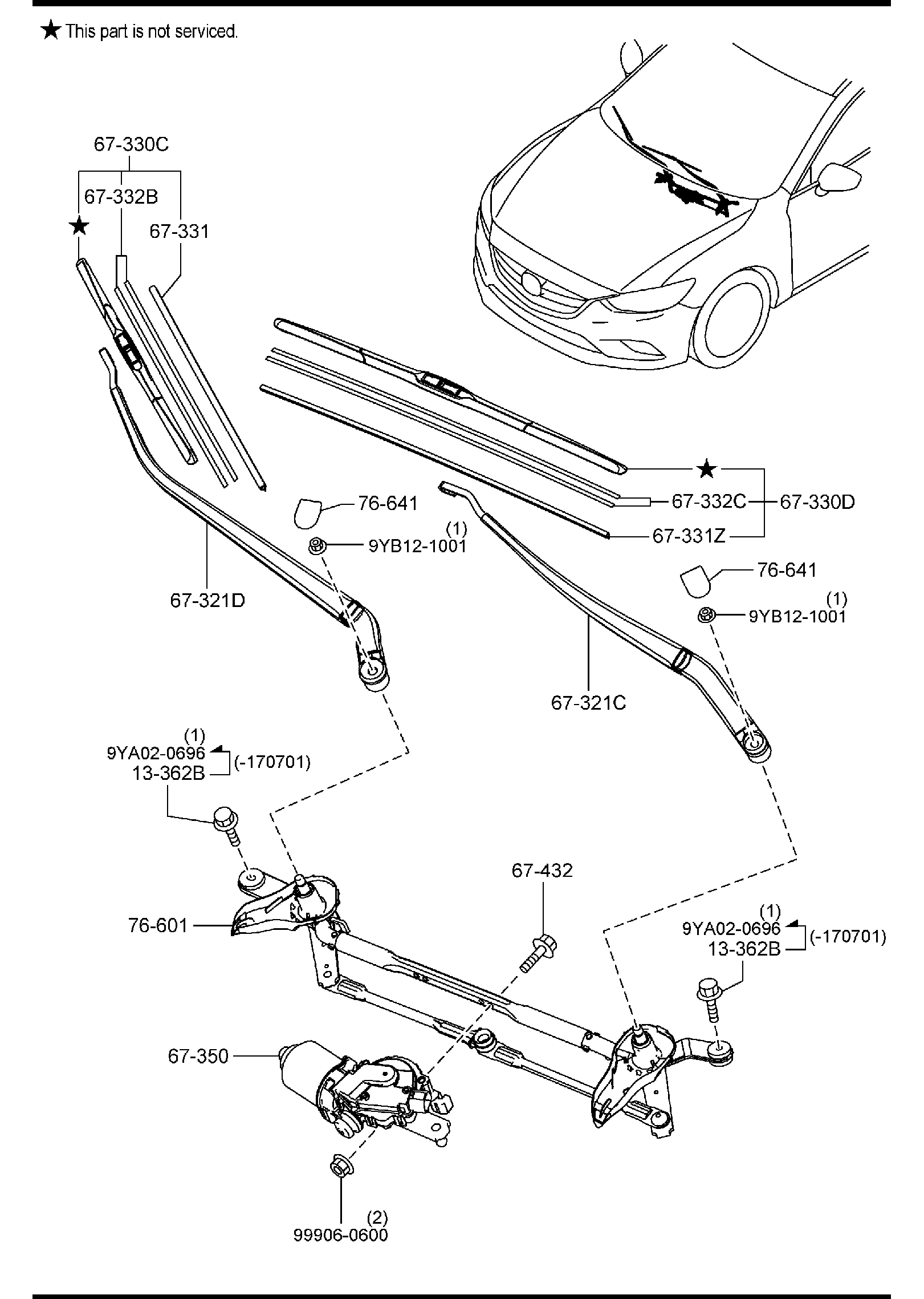 Diagram WINDSHIELD WIPERS for your 2015 Mazda Mazda3 2.0L MT 2WD SEDAN I SV 