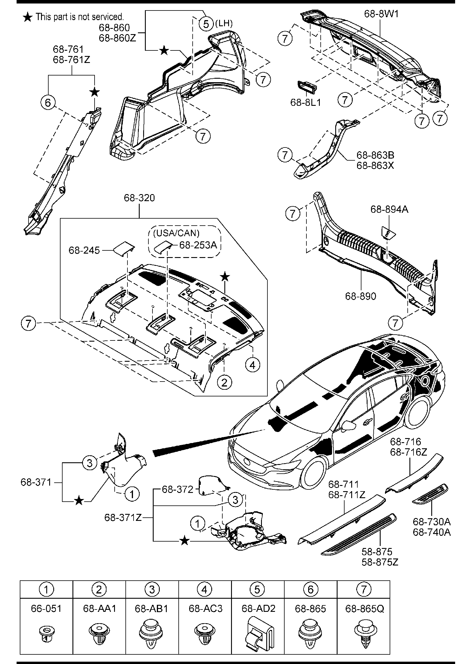 Diagram TRIMS & SCUFF PLATES for your Mazda