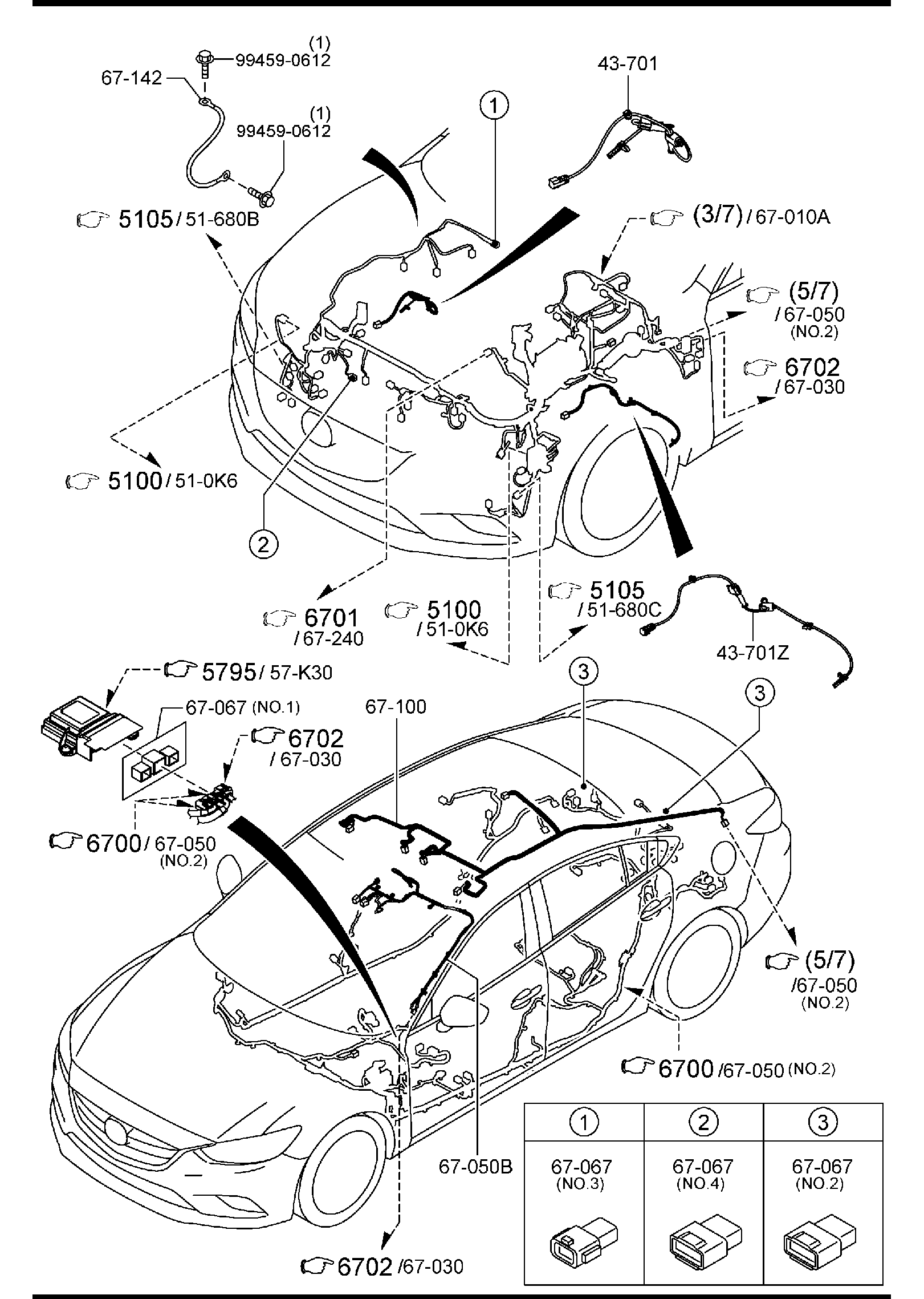 Diagram FRONT & REAR WIRING HARNESSES for your 2007 Mazda Mazda3   