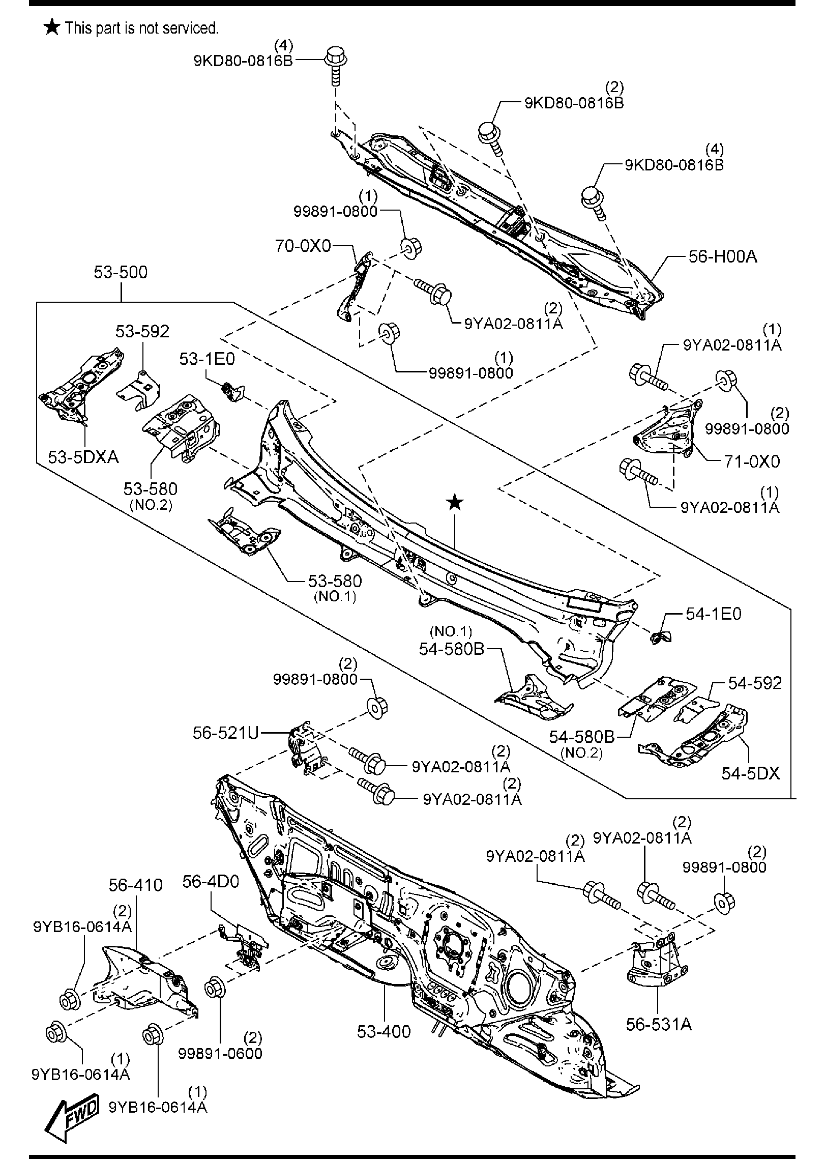 Diagram DASH & COWL PANELS for your Mazda