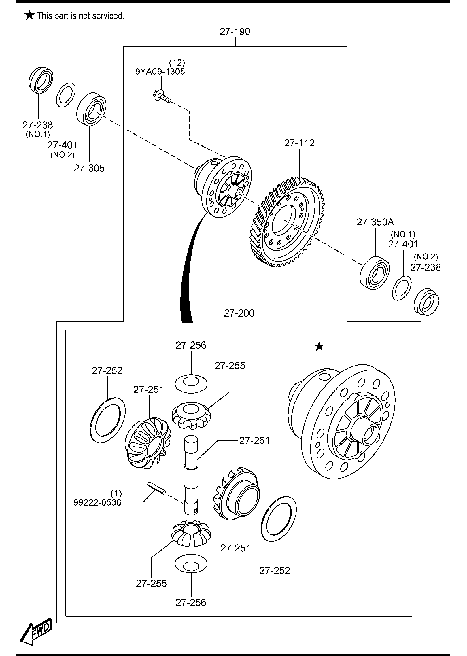 Diagram FRONT DIFFERENTIALS (AUTOMATIC TRANSMISSION) for your Mazda