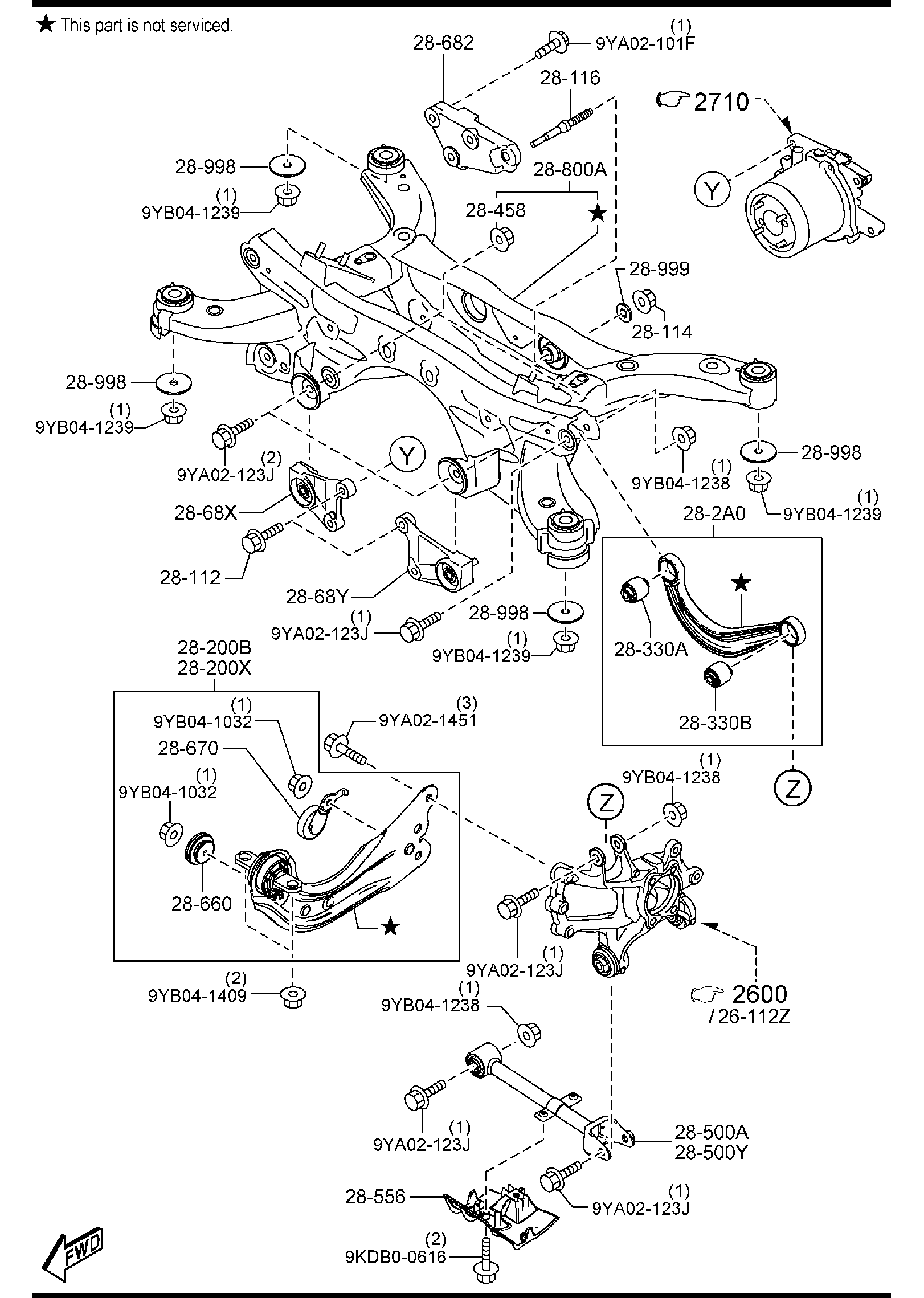 Diagram REAR LOWER ARMS & SUB FRAME (4WD) for your 2006 Mazda MPV   
