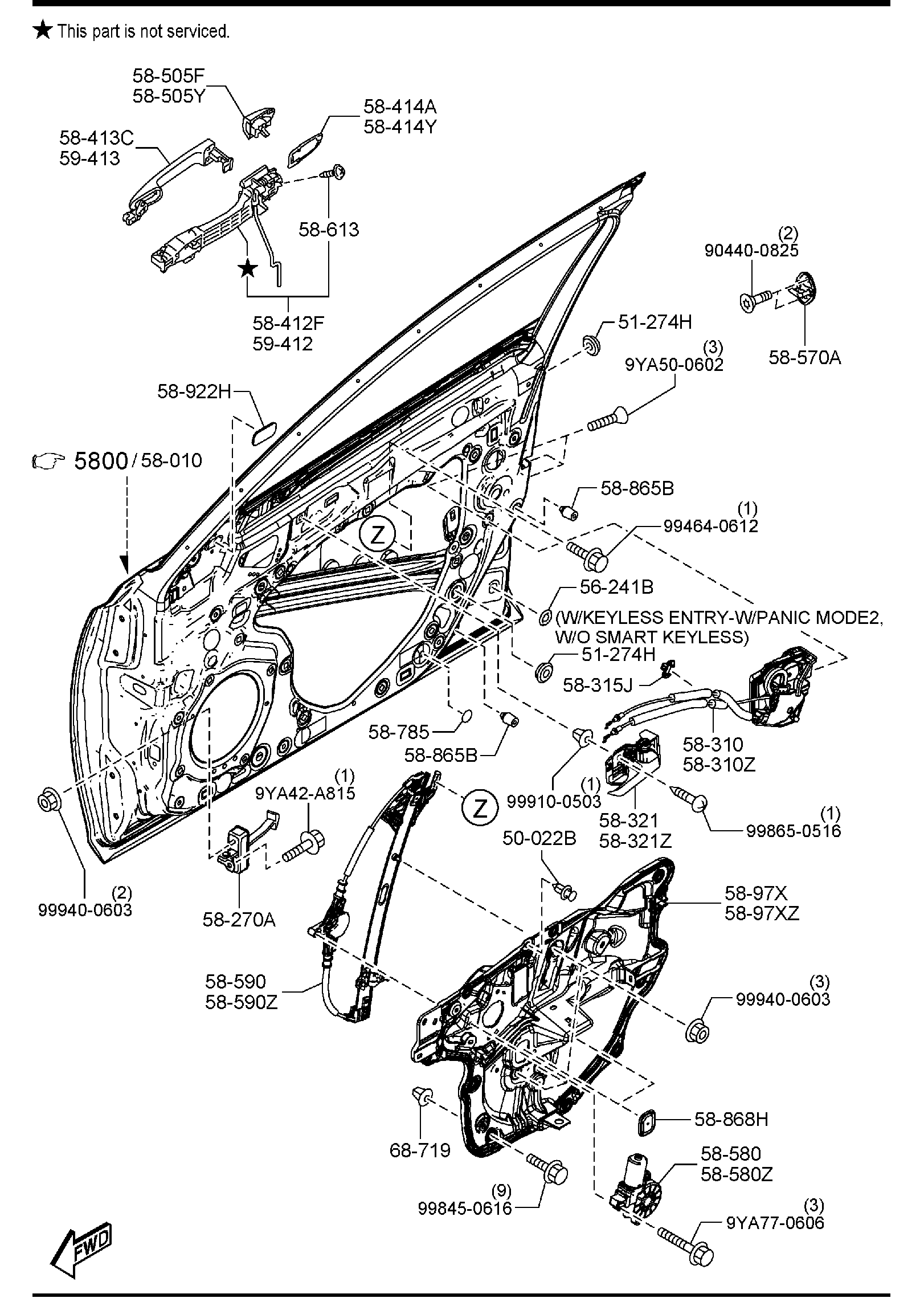 Diagram FRONT DOOR MECHANISMS for your 1997 Mazda 626   