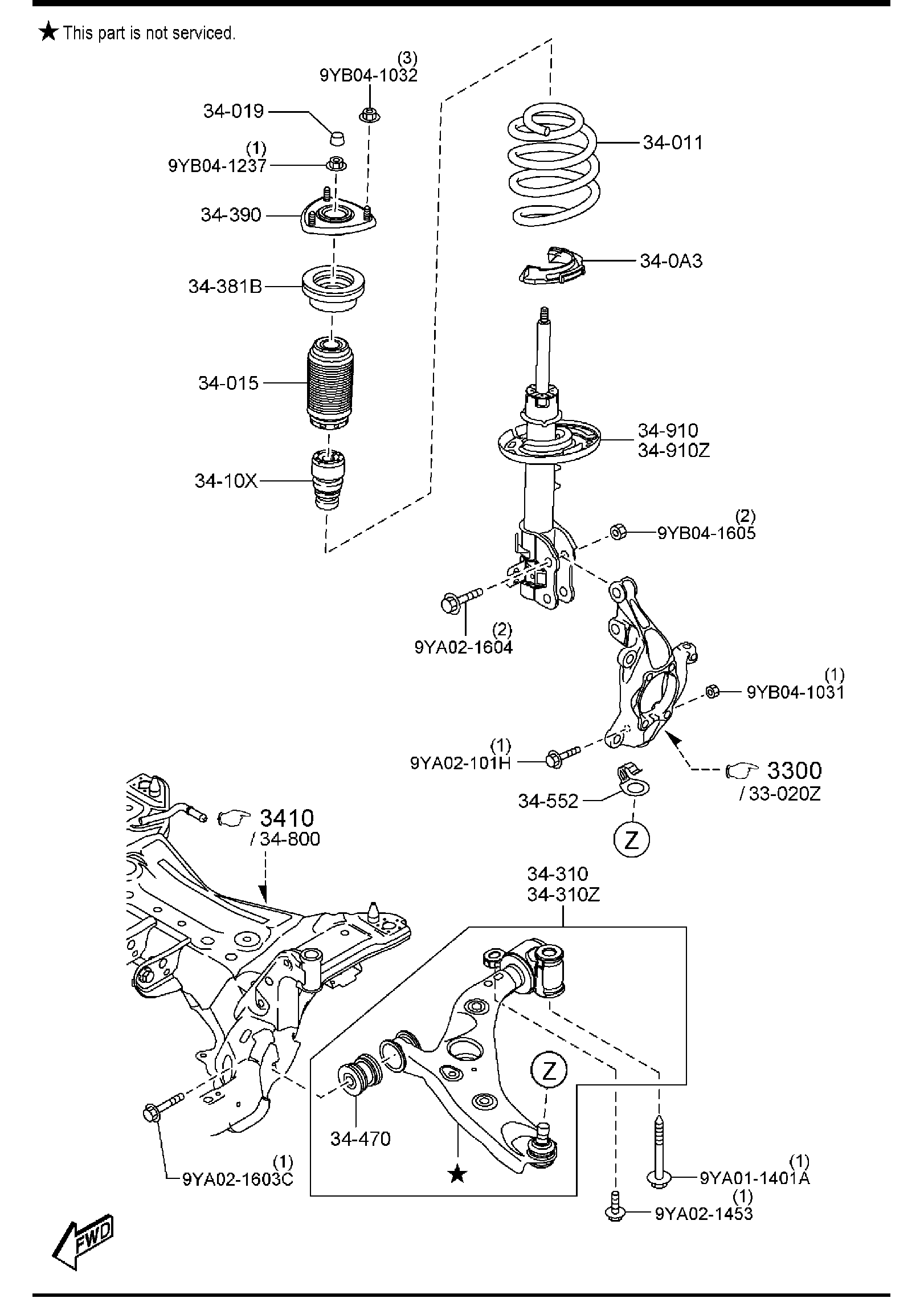 Diagram FRONT SUSPENSION MECHANISMS for your 2018 Mazda CX-3   