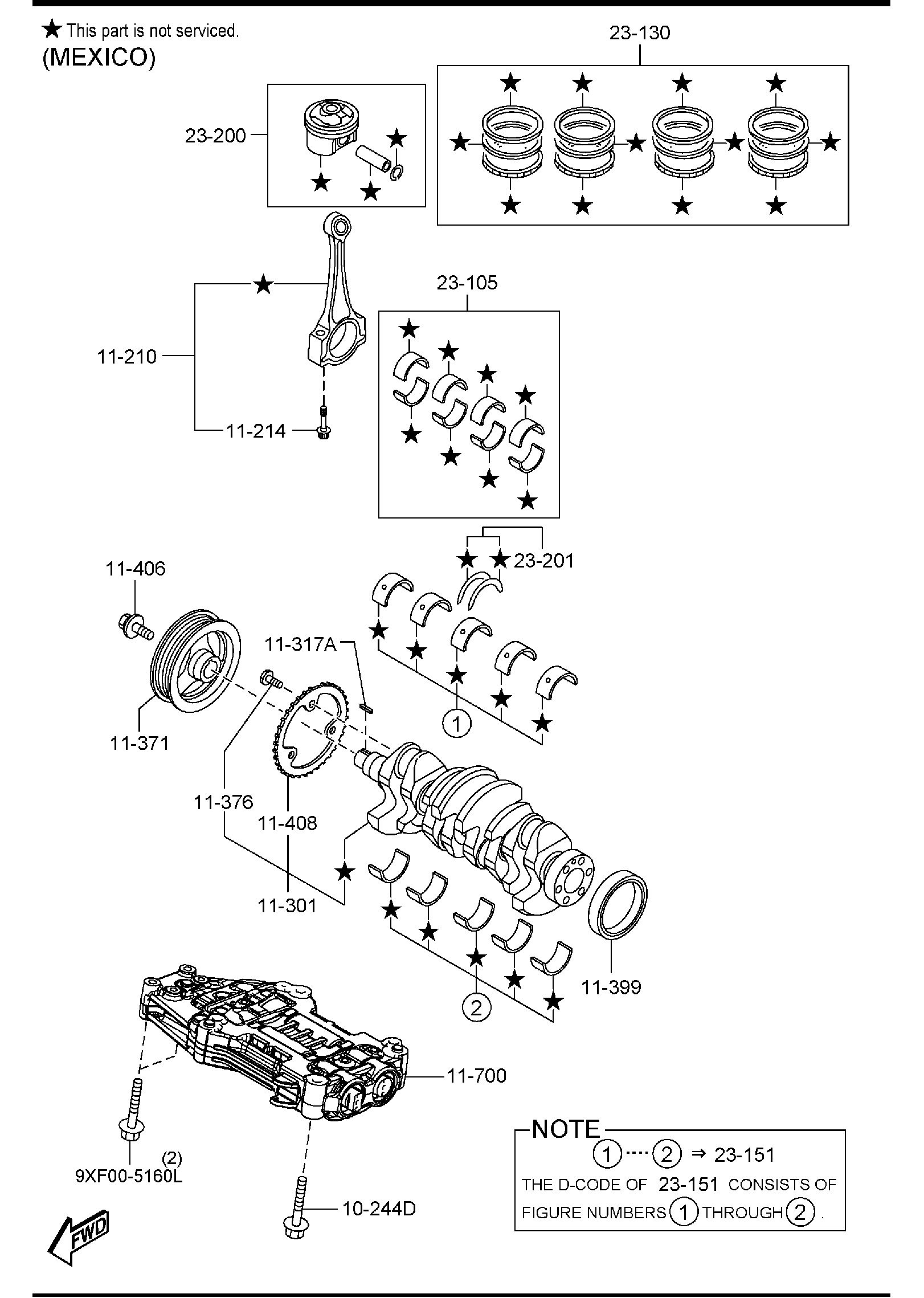 Diagram PISTON, CRANKSHAFT & FLYWHEEL (GASOLINE)(W/O TURBO) for your Mazda
