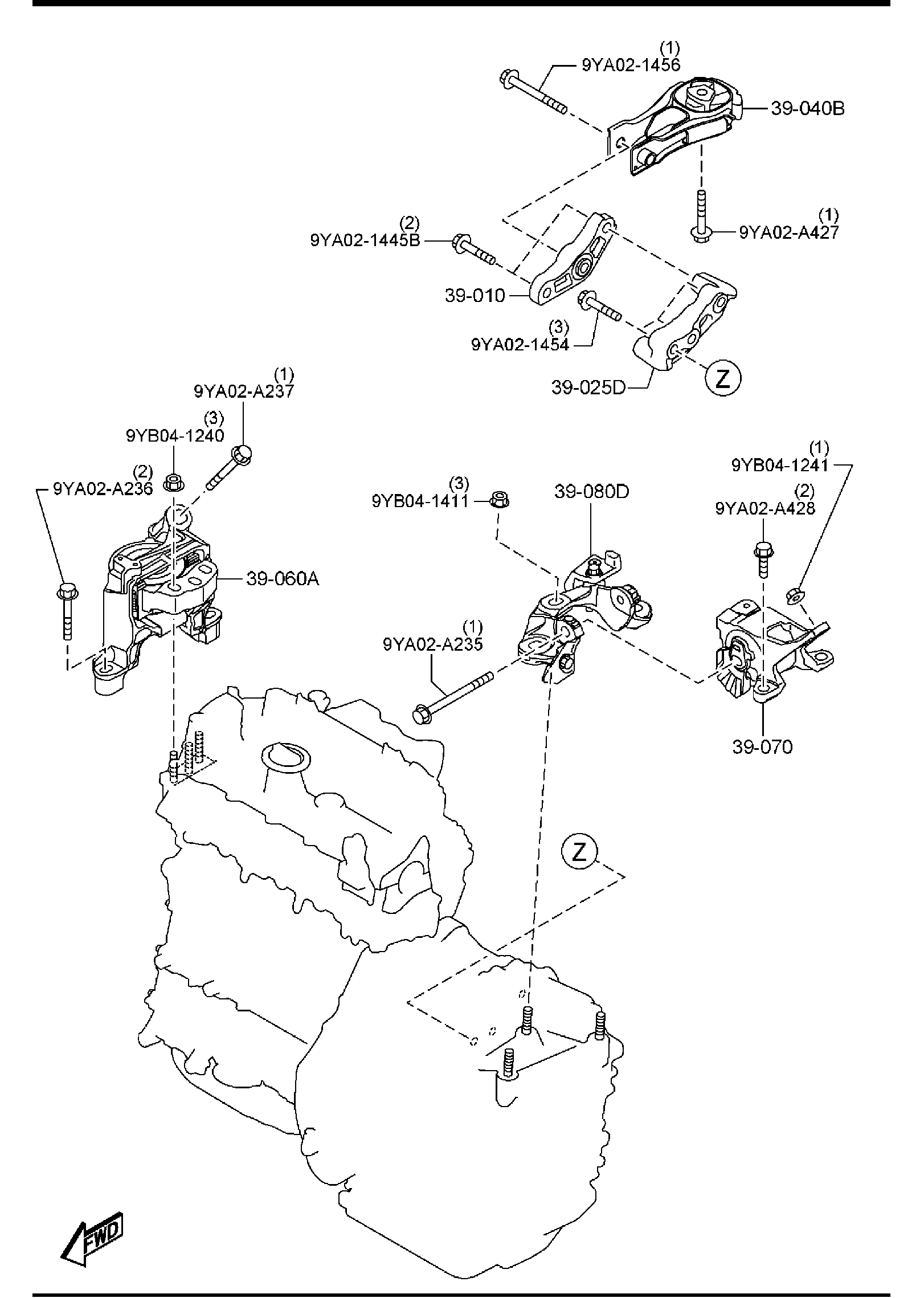 Diagram ENGINE & TRANSMISSION MOUNTINGS (AUTOMATIC TRANSMISSION) (DIESEL) for your 2009 Mazda MX-5 Miata   