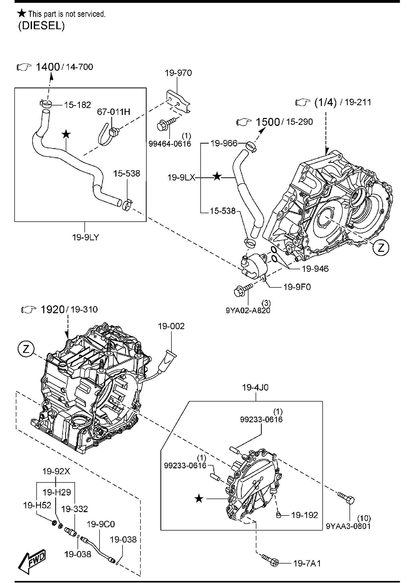 Diagram AUTOMATIC TRANSMISSION TORQUE CONVERTER, OIL PUMP & PIPINGS (W/TURBO) for your Mazda