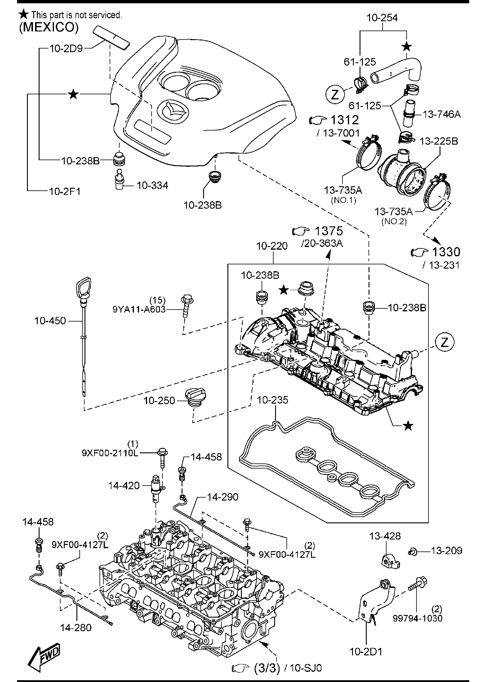 Diagram CYLINDER HEAD & COVER (W/TURBO) for your 2003 Mazda Protege 5   