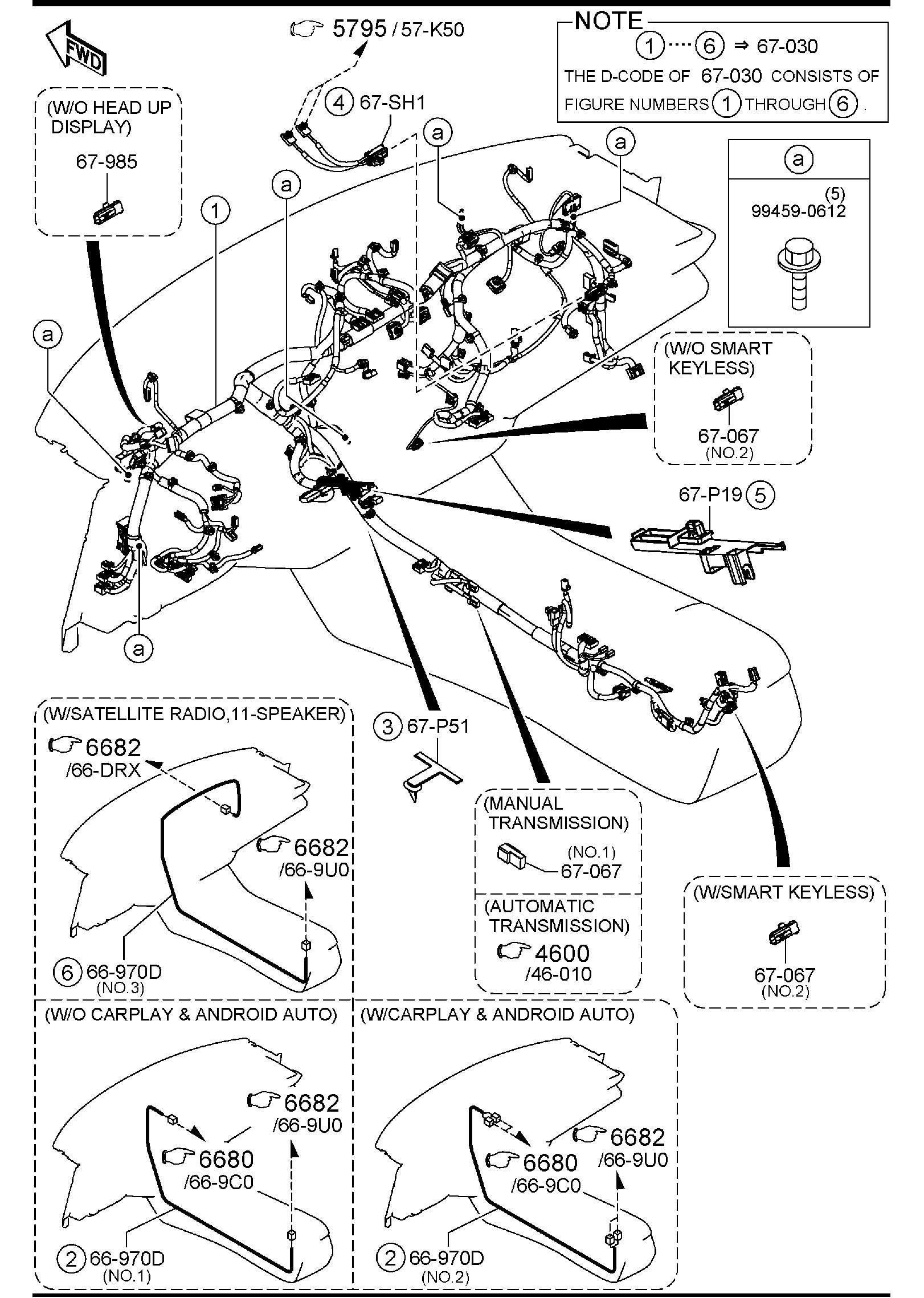 Diagram DASHBOARD WIRING HARNESSES (U.S.A. & CANADA) for your Mazda