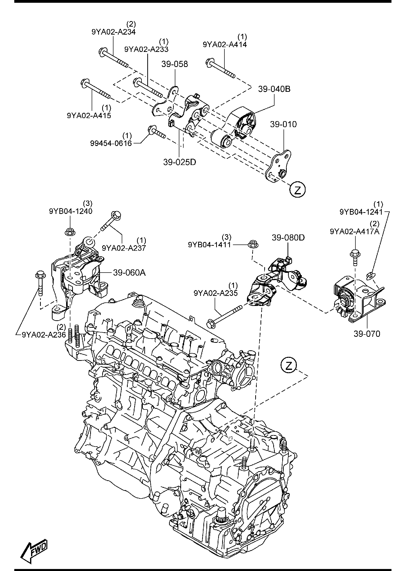 Diagram ENGINE & TRANSMISSION MOUNTINGS (AUTOMATIC TRANSMISSION) for your 2016 Mazda Mazda6  SEDAN TOURING 