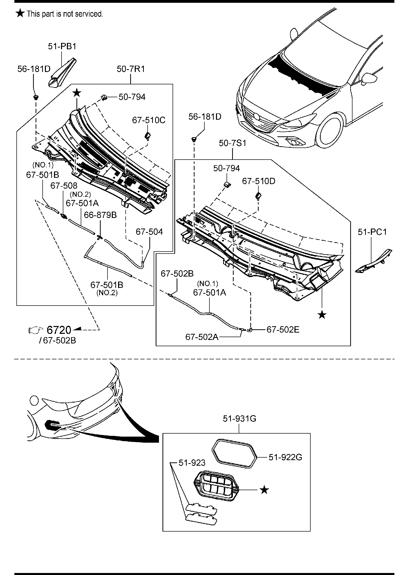Diagram COWL & EXTRACTOR GRILLES for your Mazda